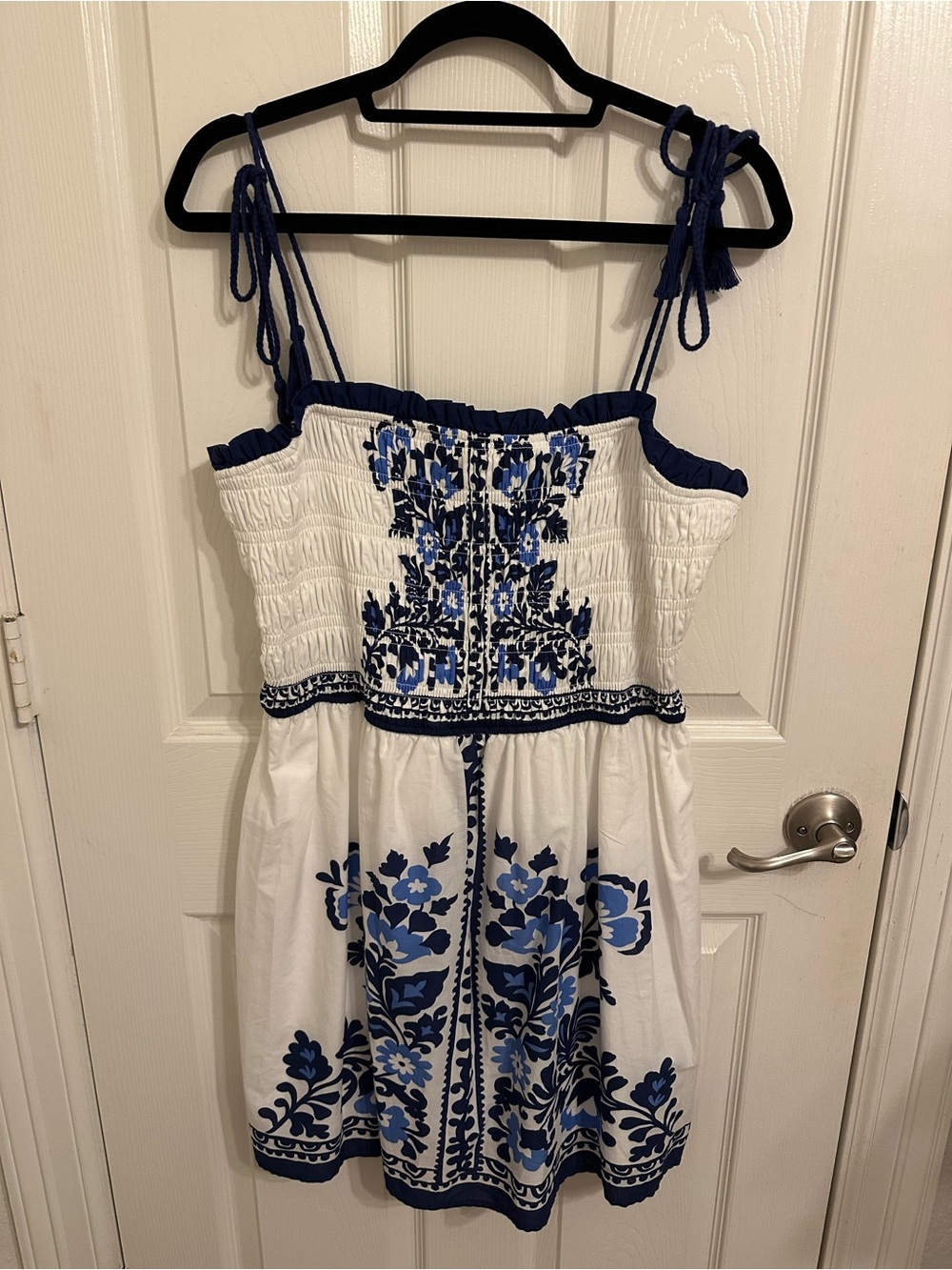 Francesca's Collections White Dress with Blue Floral Embroidery